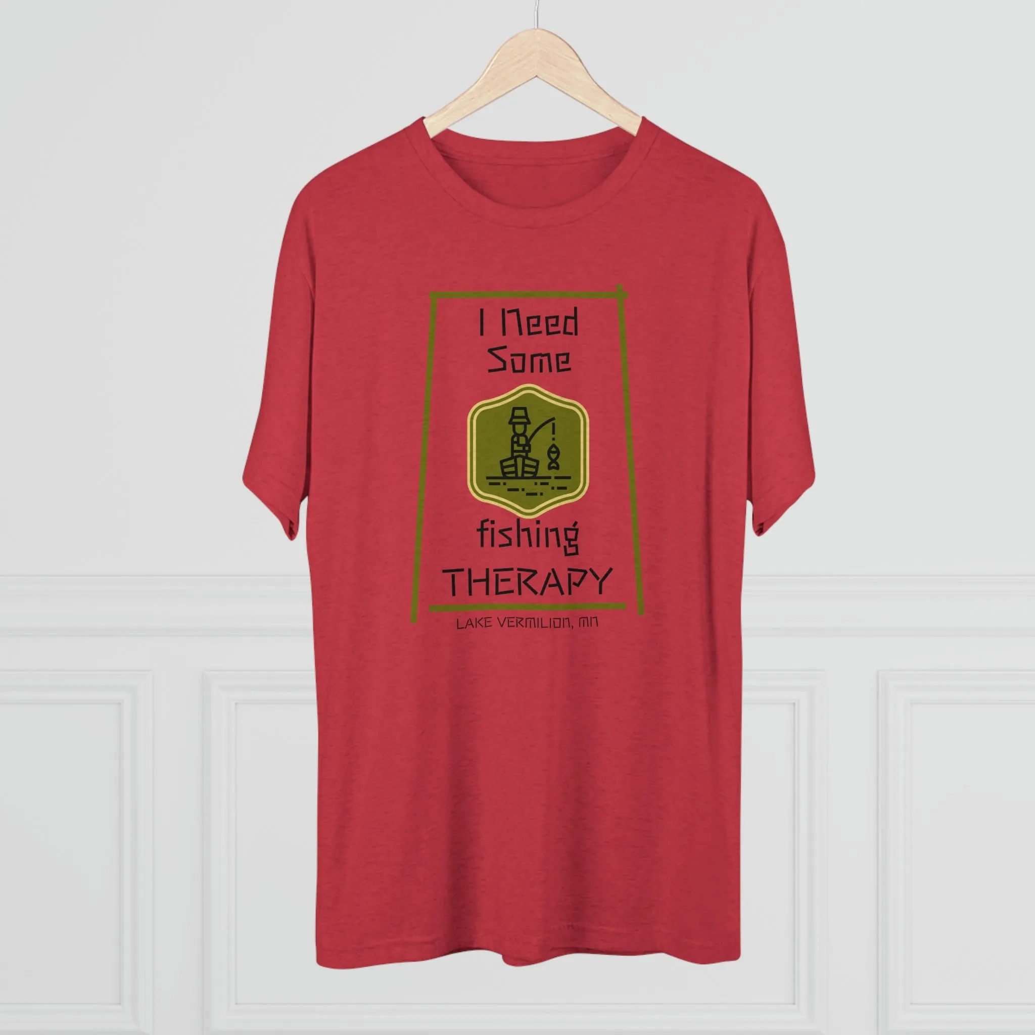 Fishing Therapy - Green Accents - Lake Vermilion - Unisex Tri-Blend Crew Tee