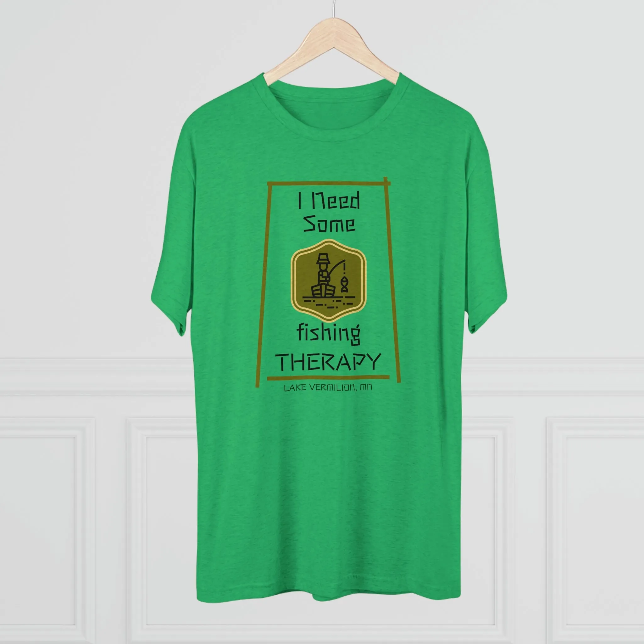 Fishing Therapy - Green Accents - Lake Vermilion - Unisex Tri-Blend Crew Tee