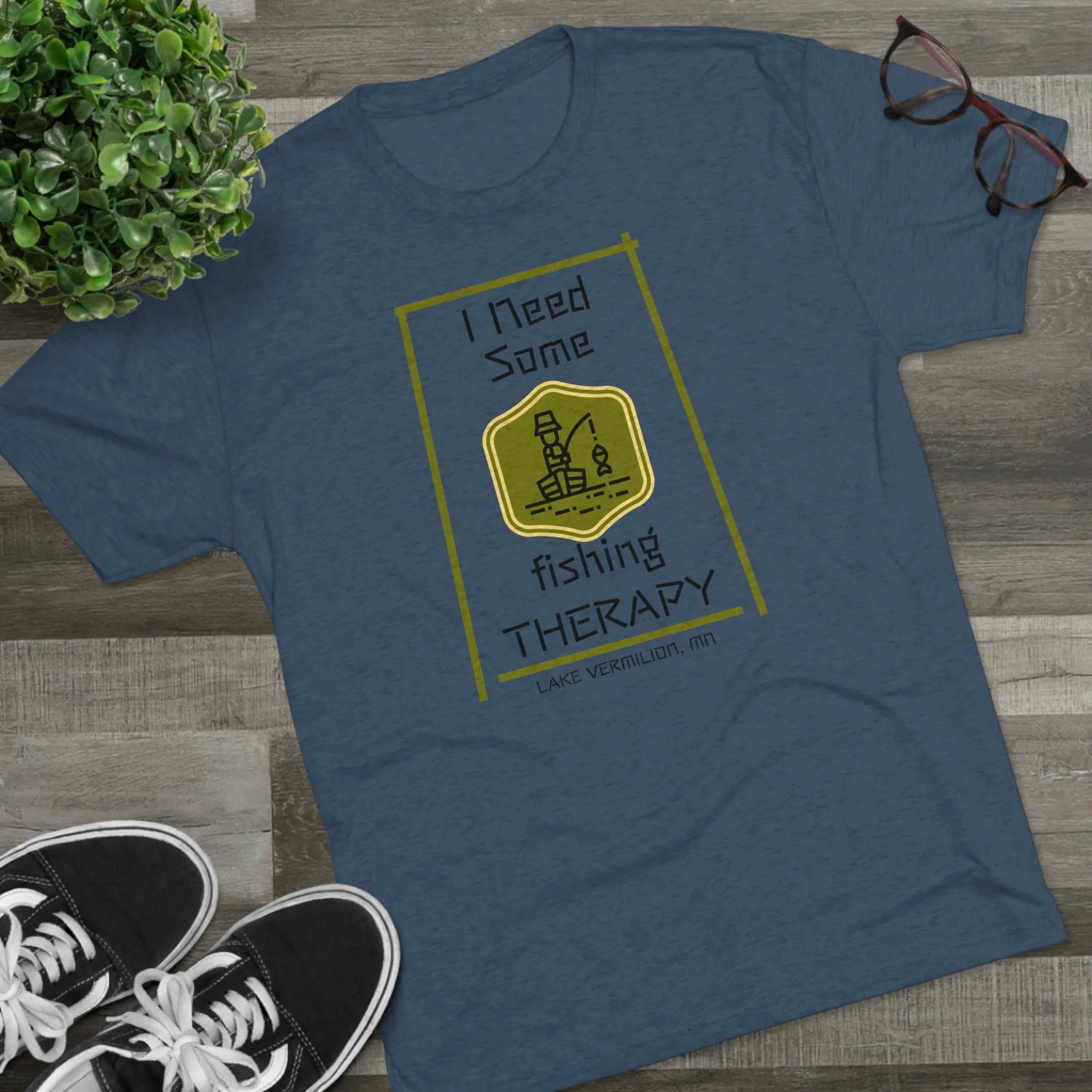 Fishing Therapy - Green Accents - Lake Vermilion - Unisex Tri-Blend Crew Tee