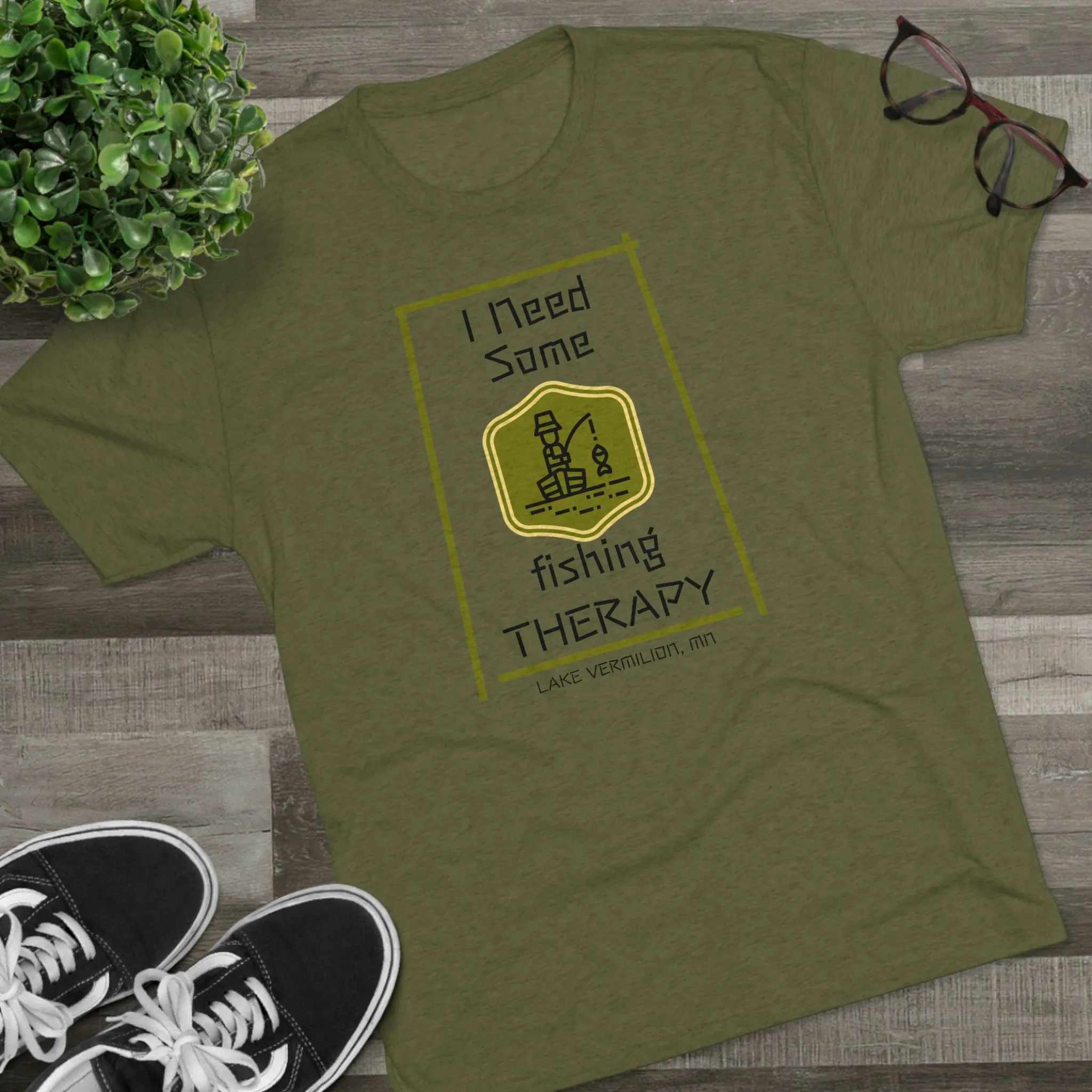 Fishing Therapy - Green Accents - Lake Vermilion - Unisex Tri-Blend Crew Tee