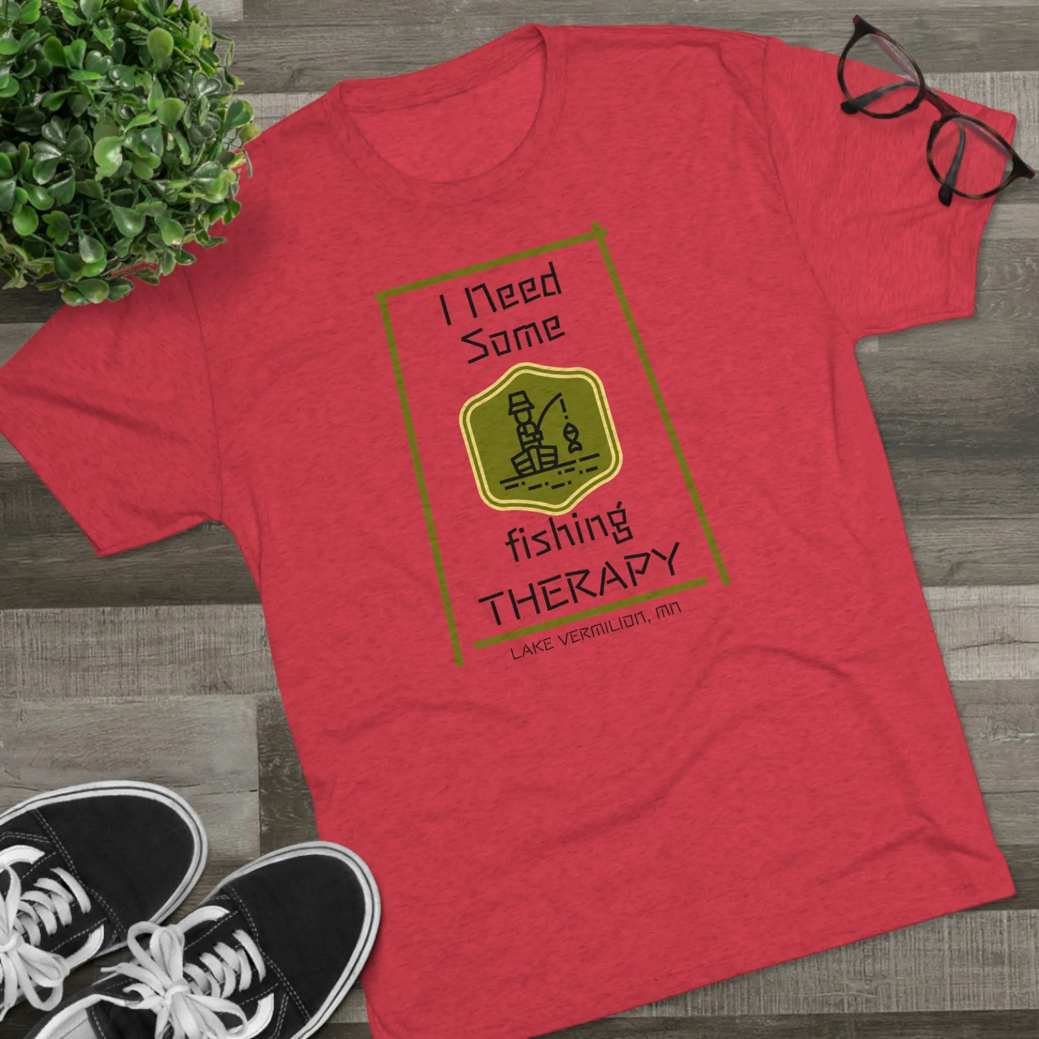 Fishing Therapy - Green Accents - Lake Vermilion - Unisex Tri-Blend Crew Tee