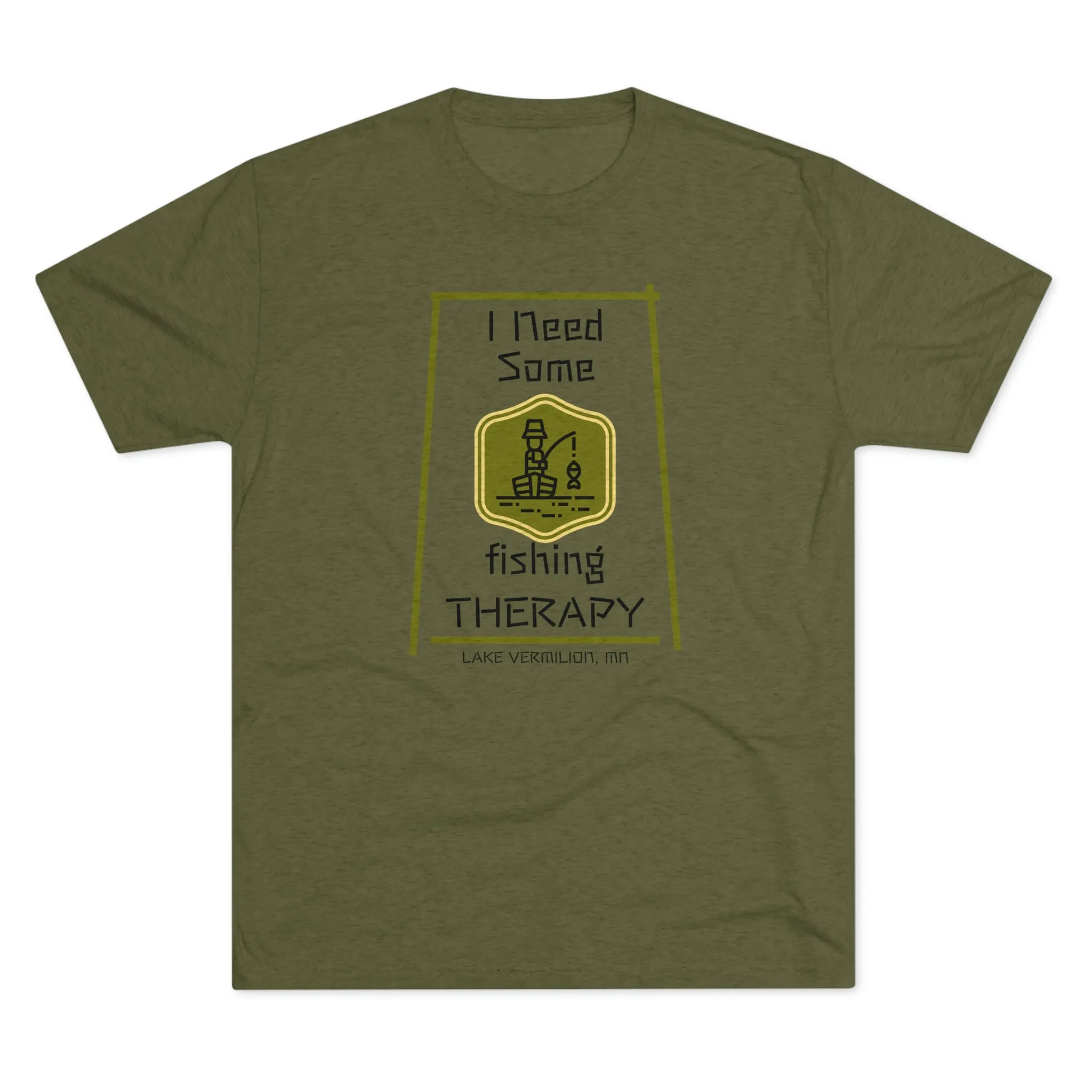 Fishing Therapy - Green Accents - Lake Vermilion - Unisex Tri-Blend Crew Tee