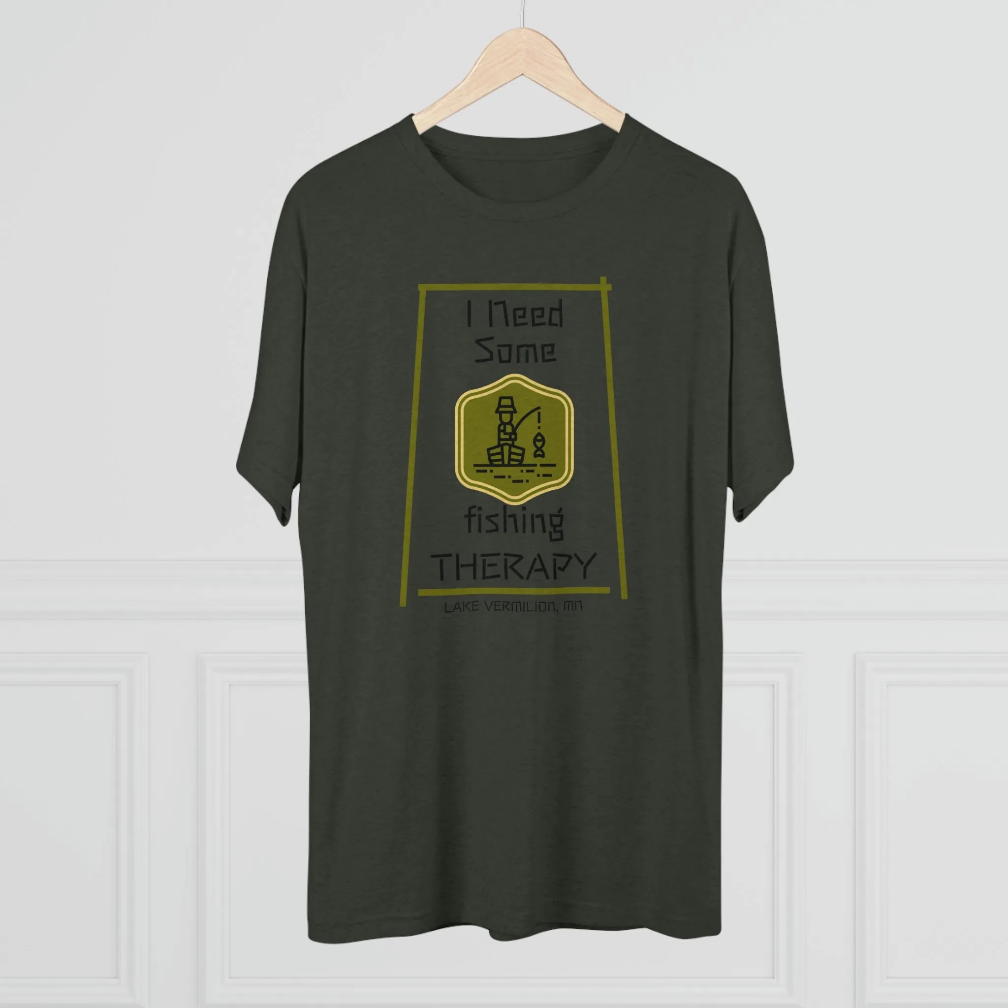 Fishing Therapy - Green Accents - Lake Vermilion - Unisex Tri-Blend Crew Tee