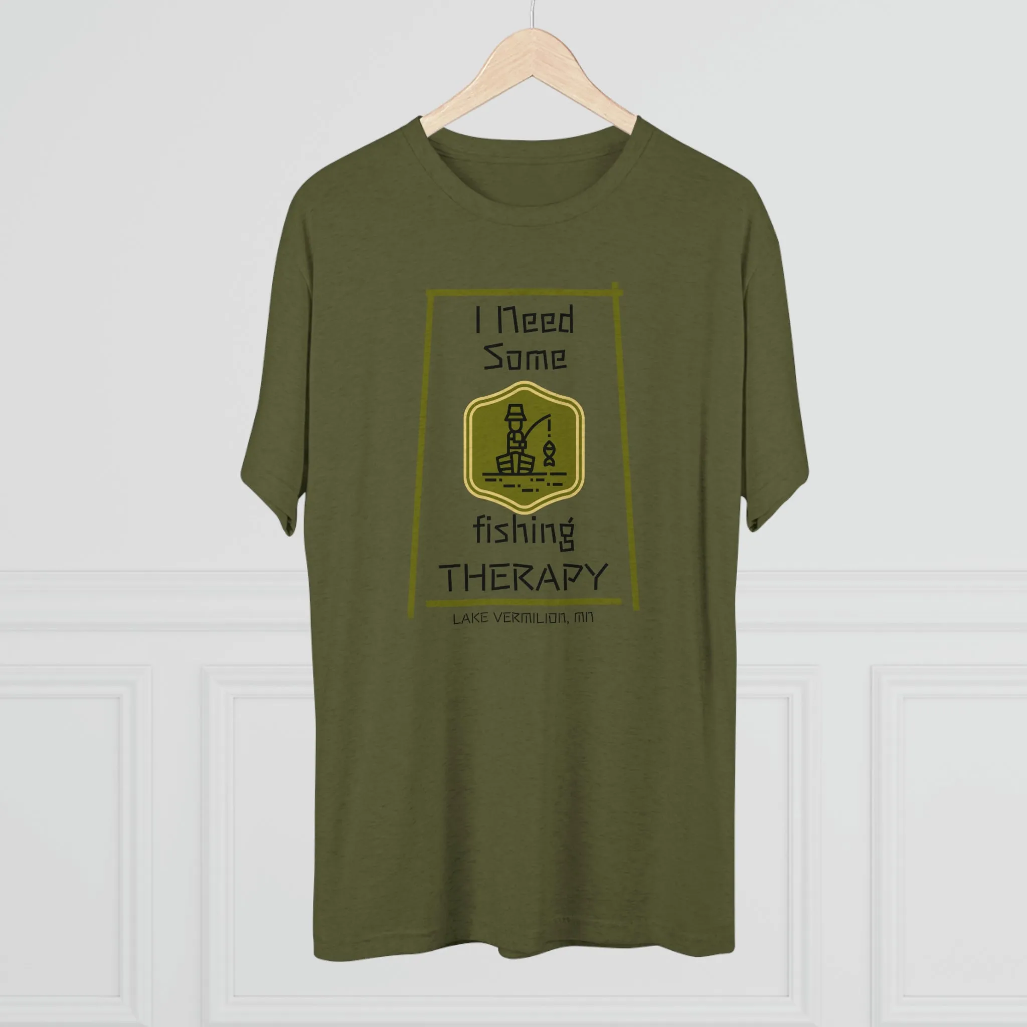 Fishing Therapy - Green Accents - Lake Vermilion - Unisex Tri-Blend Crew Tee