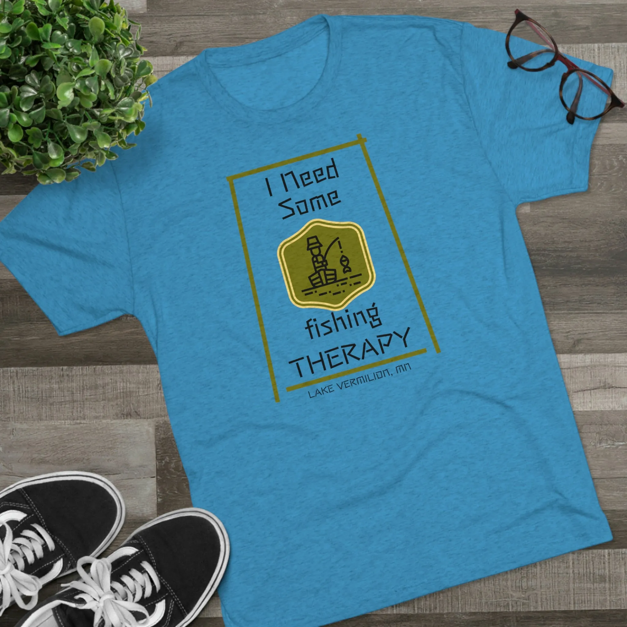 Fishing Therapy - Green Accents - Lake Vermilion - Unisex Tri-Blend Crew Tee