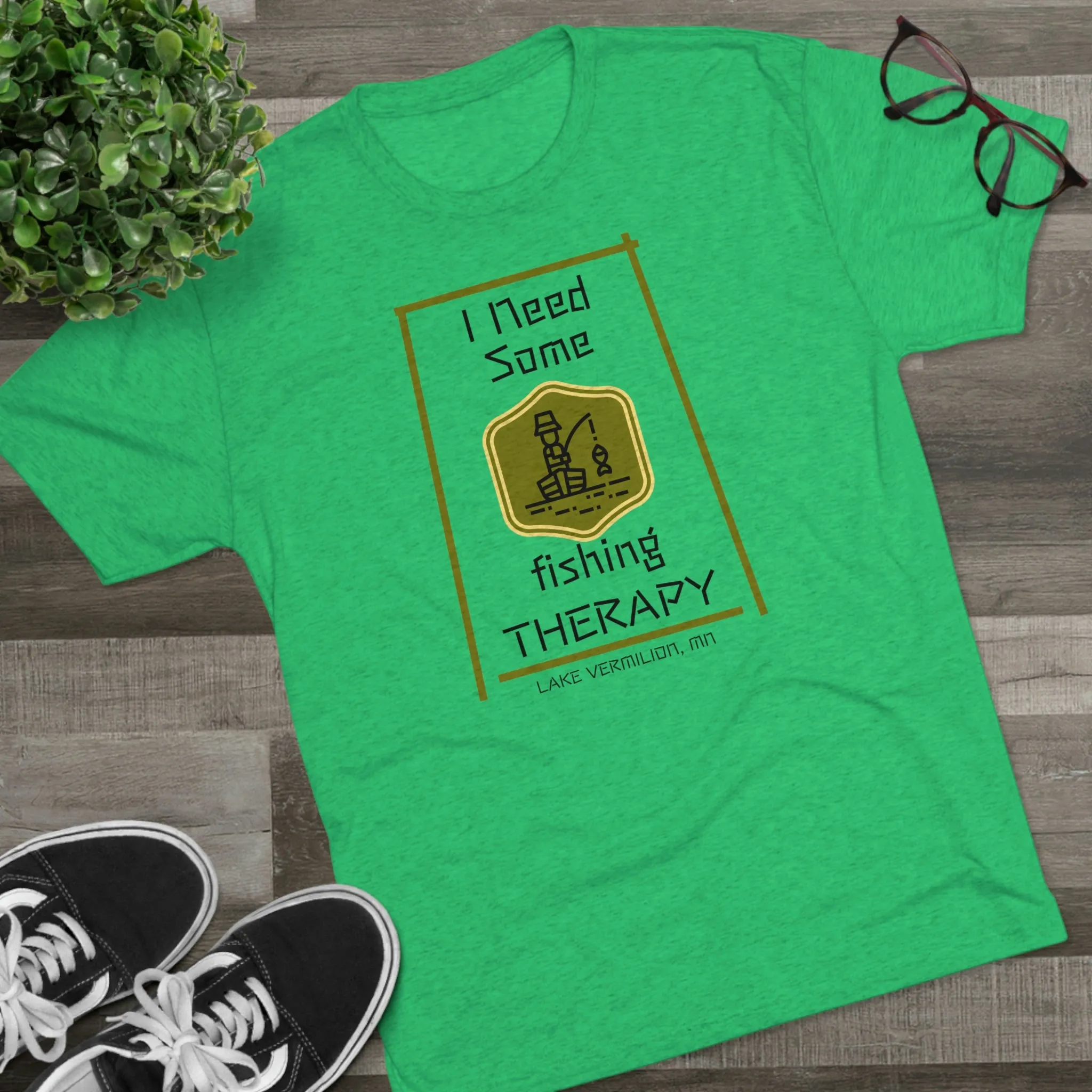 Fishing Therapy - Green Accents - Lake Vermilion - Unisex Tri-Blend Crew Tee