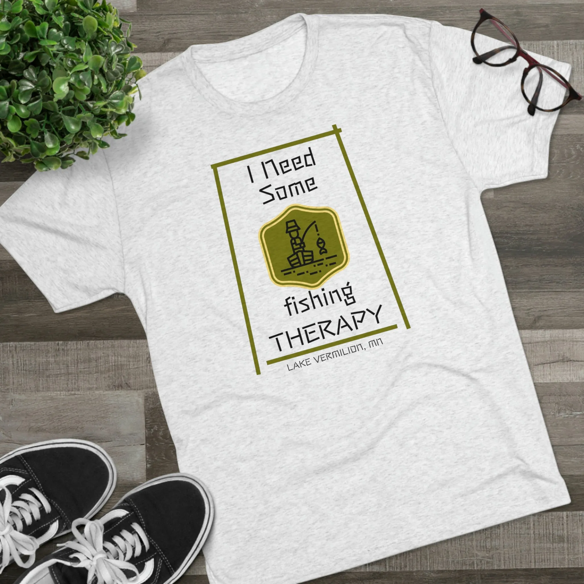Fishing Therapy - Green Accents - Lake Vermilion - Unisex Tri-Blend Crew Tee