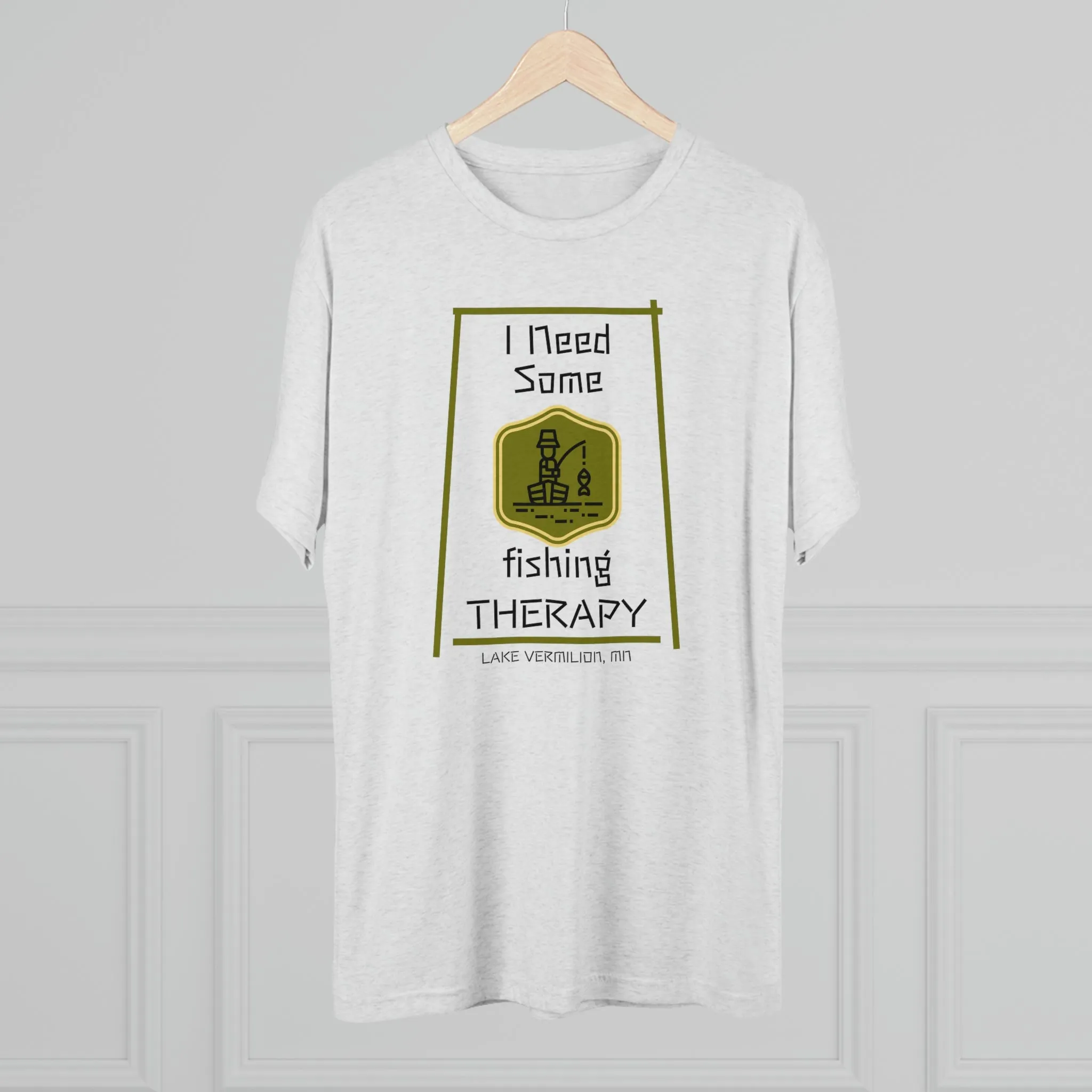 Fishing Therapy - Green Accents - Lake Vermilion - Unisex Tri-Blend Crew Tee