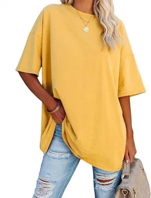 Fisoew Women's Oversized T Shirts Tees Half Sleeve Crew Neck Cotton Tunic Tops