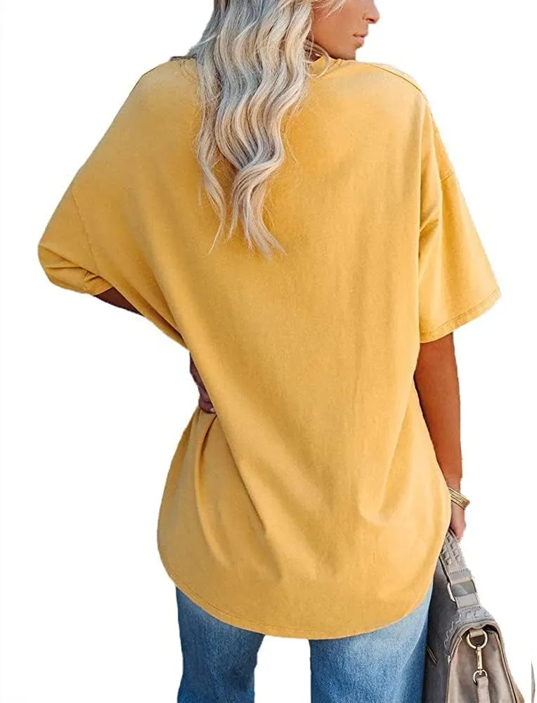 Fisoew Women's Oversized T Shirts Tees Half Sleeve Crew Neck Cotton Tunic Tops