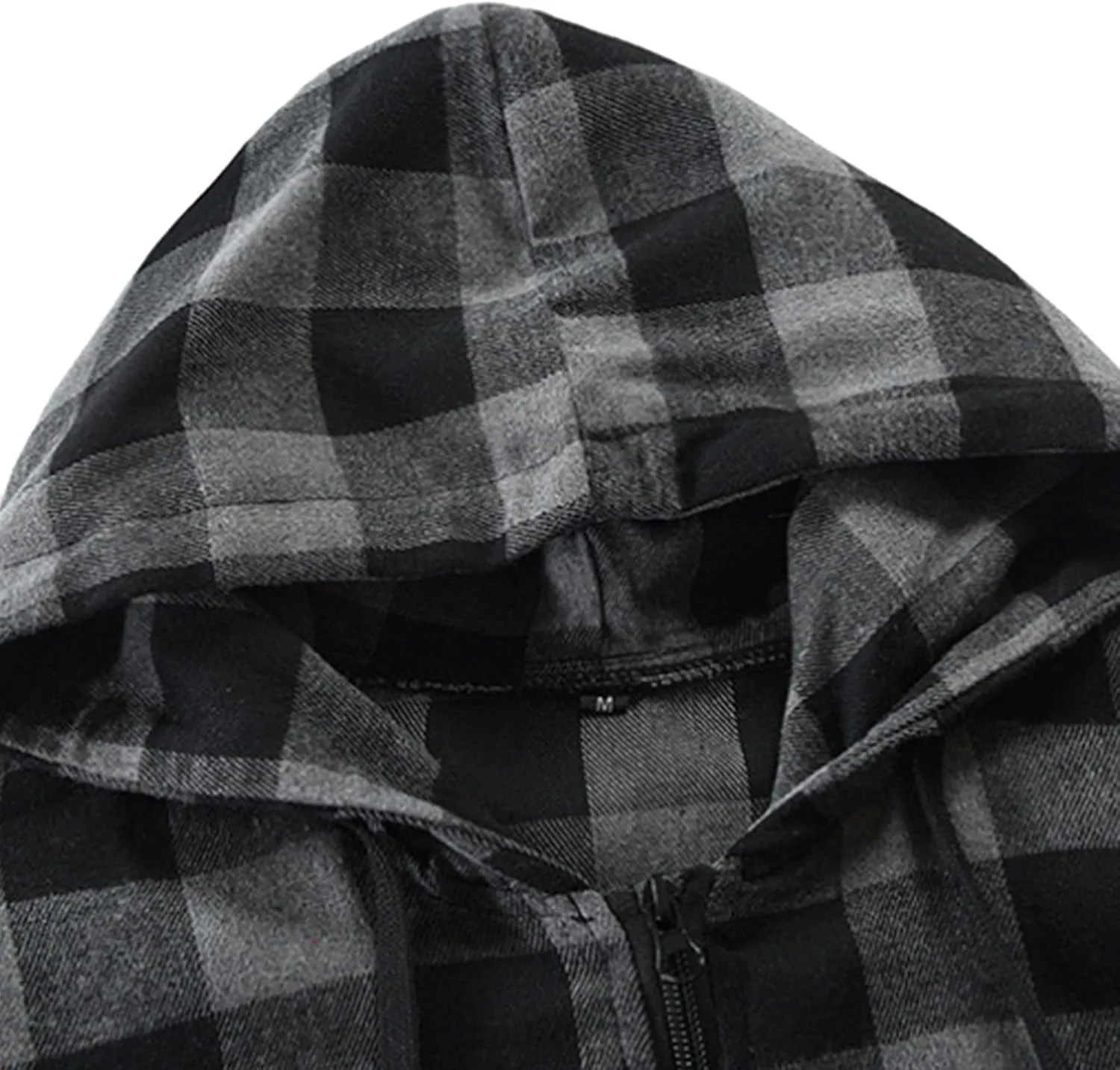 Flannel Hoodies Jackets for Men Long Sleeve Slim Zip Up Plaid Shirt Jacket Fall Lightweight Hooded Coat with Pocket