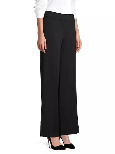 Flavia Crepe Wide-Leg Pants in Black
