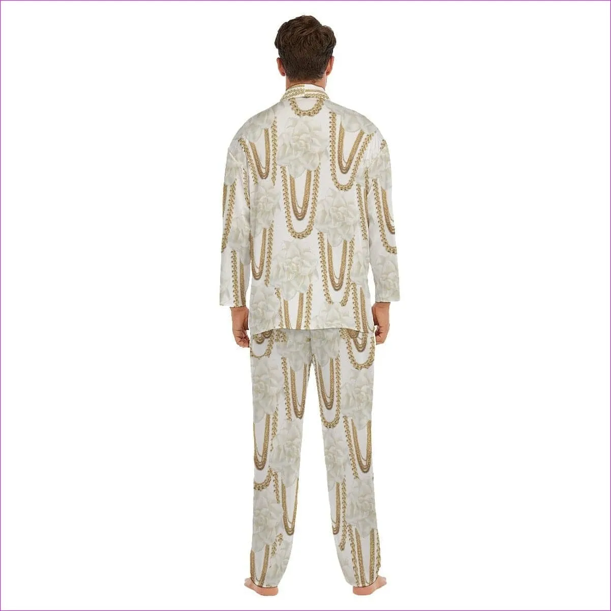 Floral Chain Men's Imitation Silk Pajama Sets
