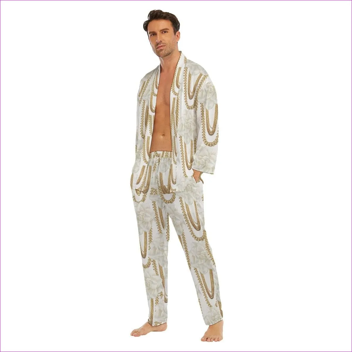 Floral Chain Men's Imitation Silk Pajama Sets