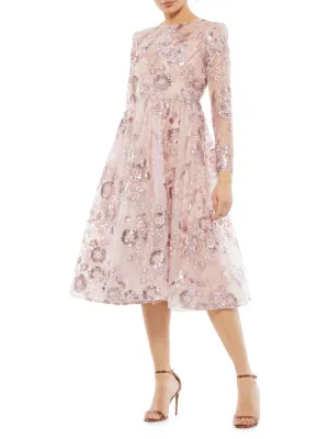 Floral Midi Dress with Mac Duggal Embellishment, Pink