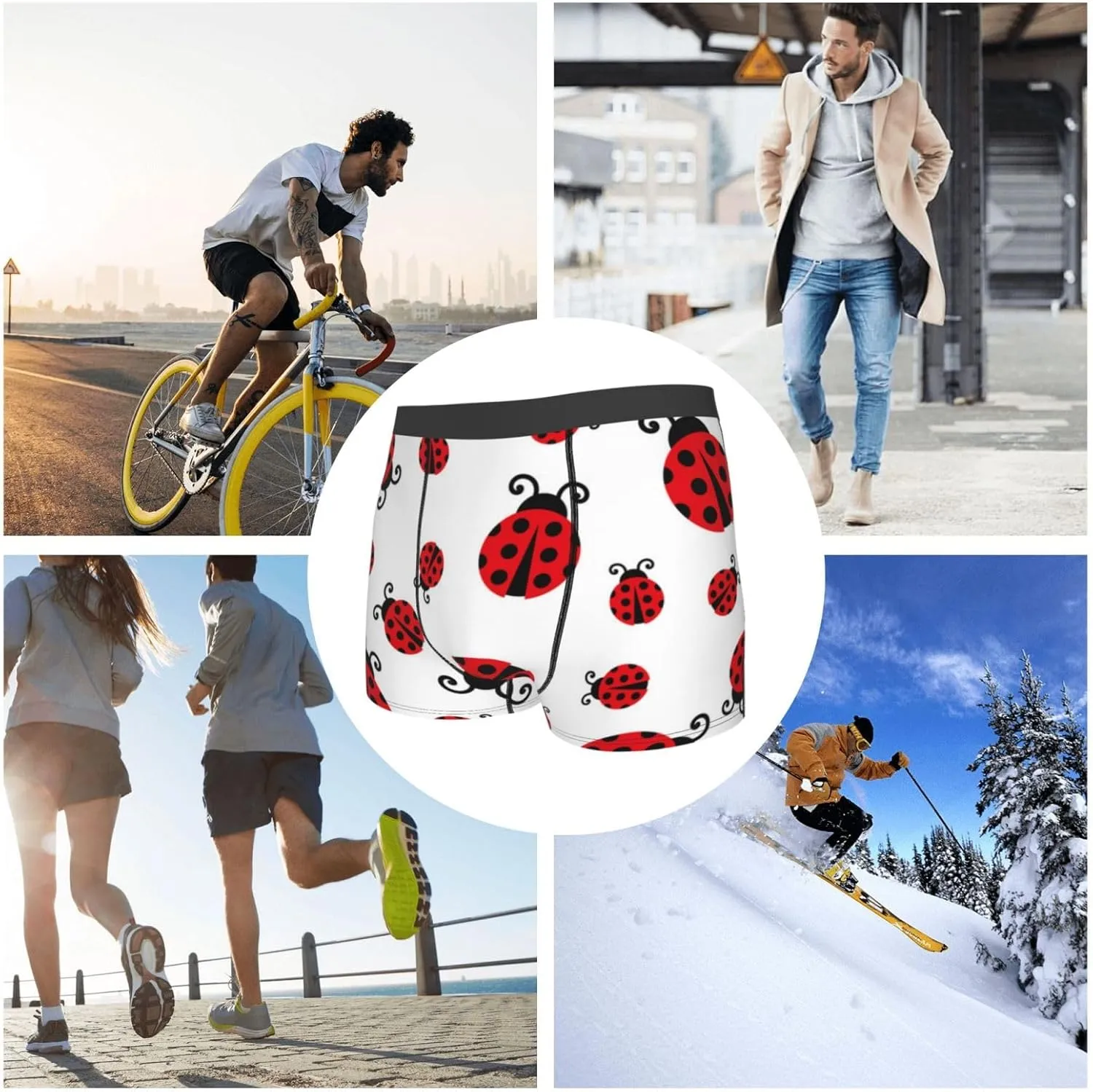 Fly Flying Ladybug Print Boxer Briefs For Men Breathable Underwear-