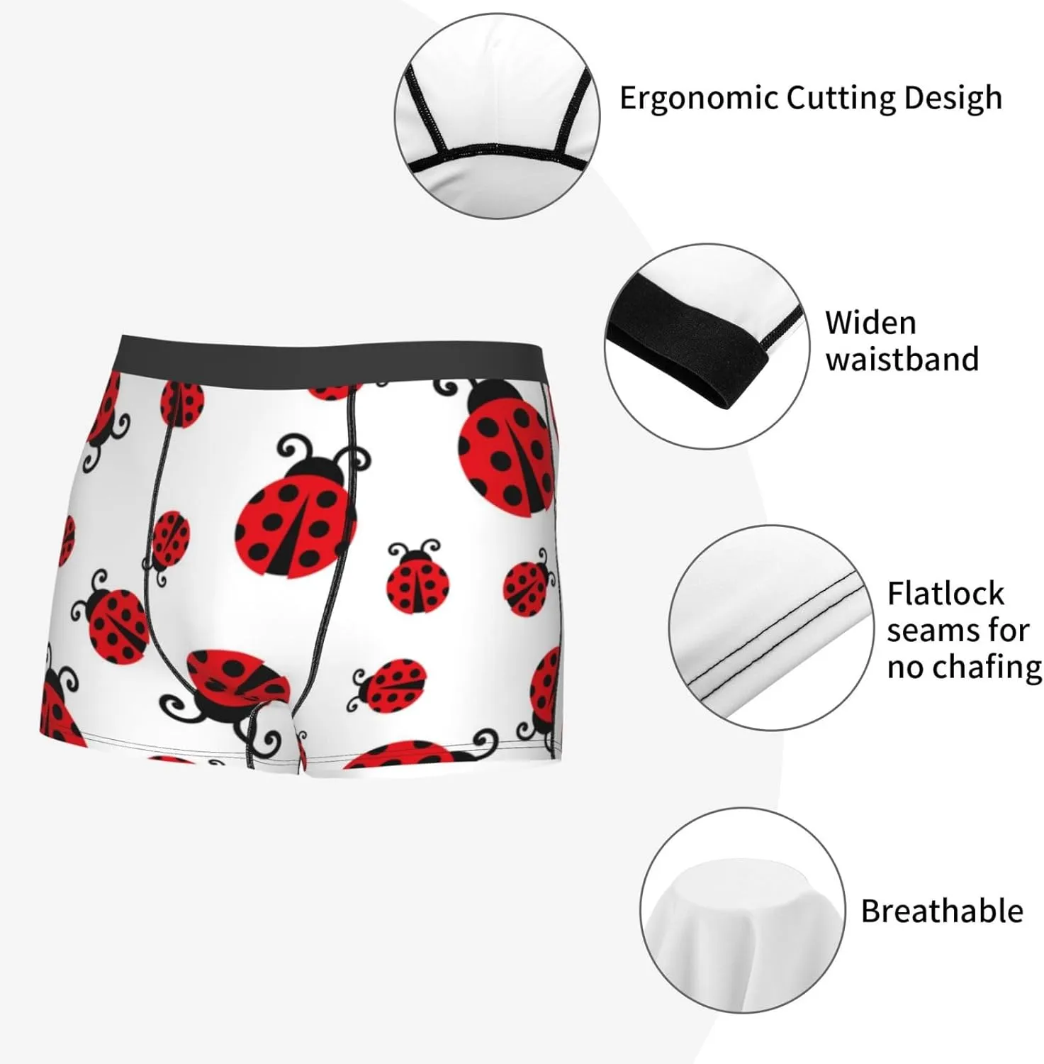Fly Flying Ladybug Print Boxer Briefs For Men Breathable Underwear-