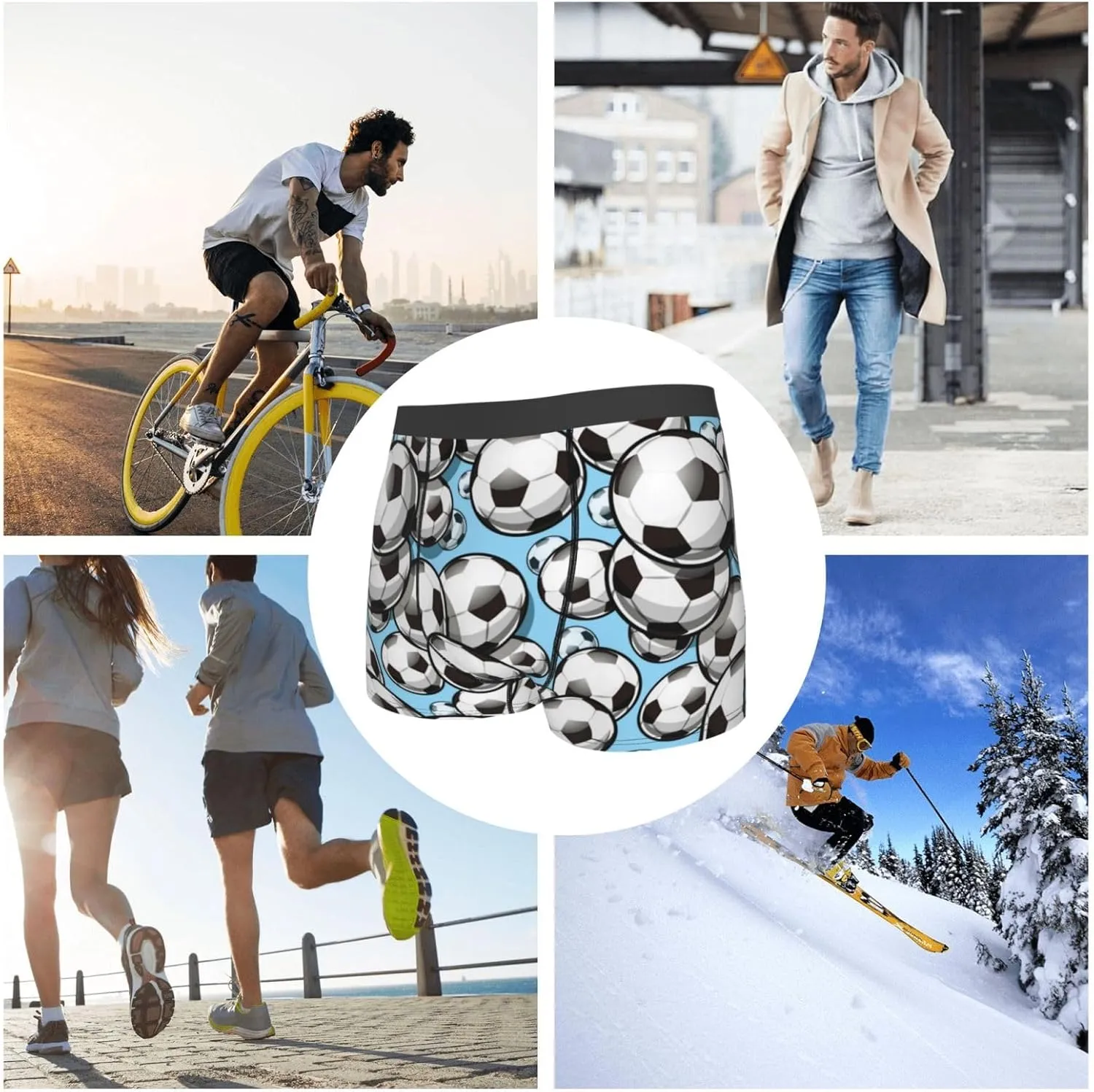 Football Soccer Ball Print Boxer Briefs For Men Breathable Underwear-