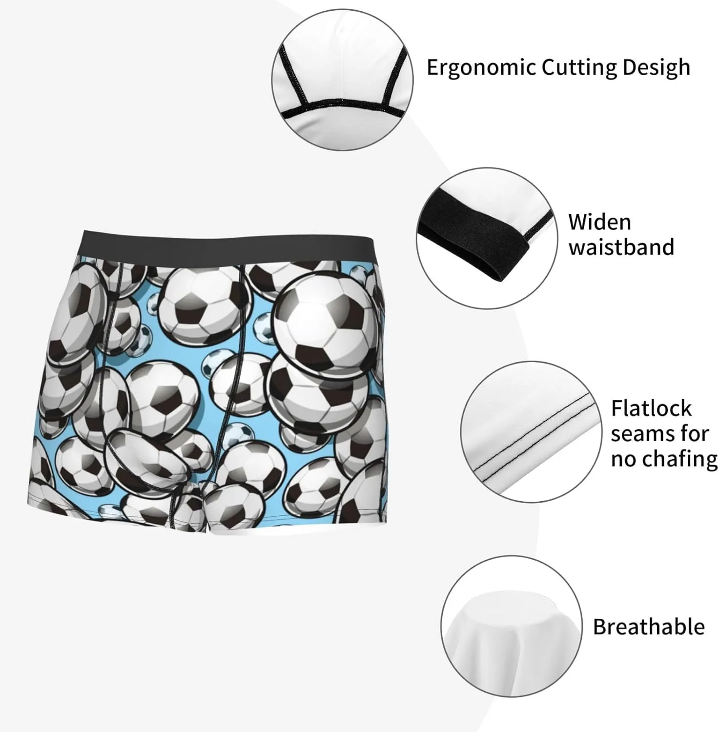 Football Soccer Ball Print Boxer Briefs For Men Breathable Underwear-