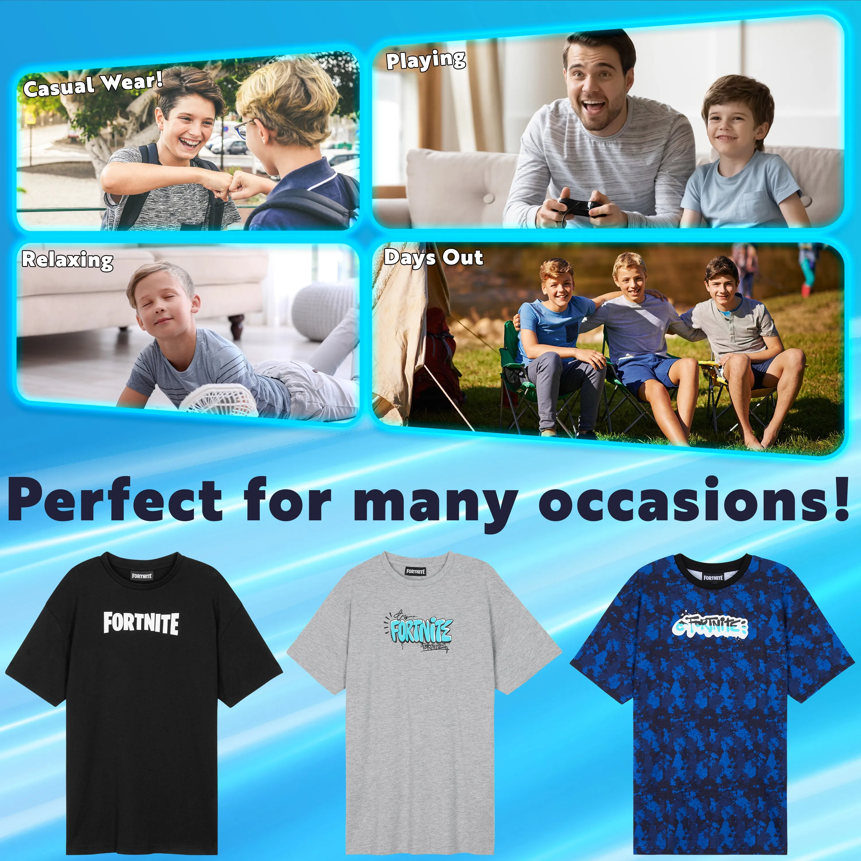 Fortnite Boys Teenagers Crew Neck T-Shirts Set, Soft Breathable Material Pack of 3 - Gamer Gifts
