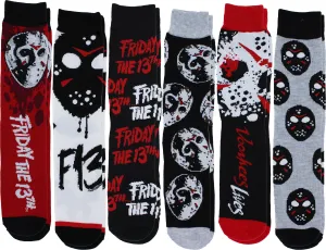 Friday the 13th Jason Voorhees Men's Casual Crew Socks, 6-Pack, Size 8-12