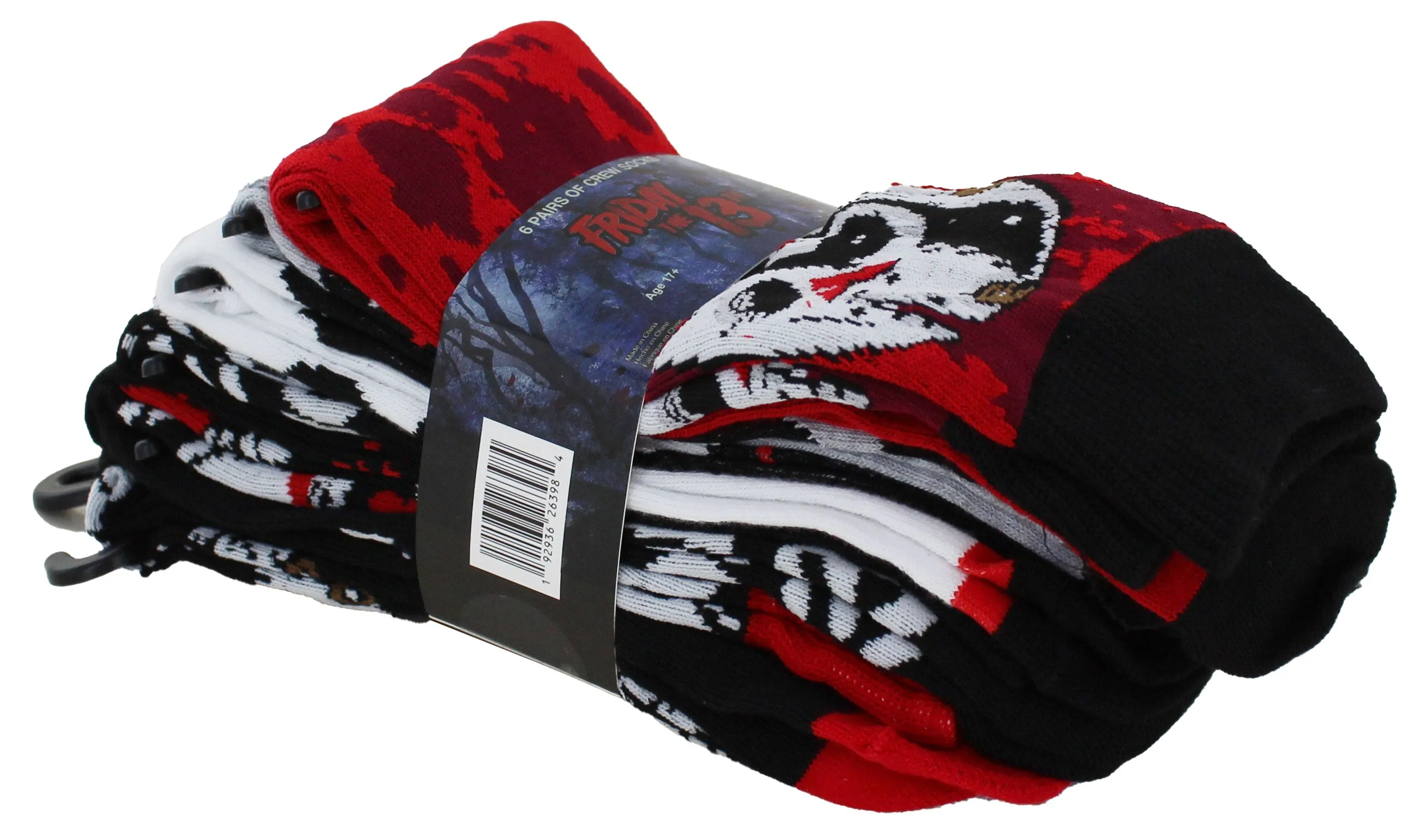 Friday the 13th Jason Voorhees Men's Casual Crew Socks, 6-Pack, Size 8-12