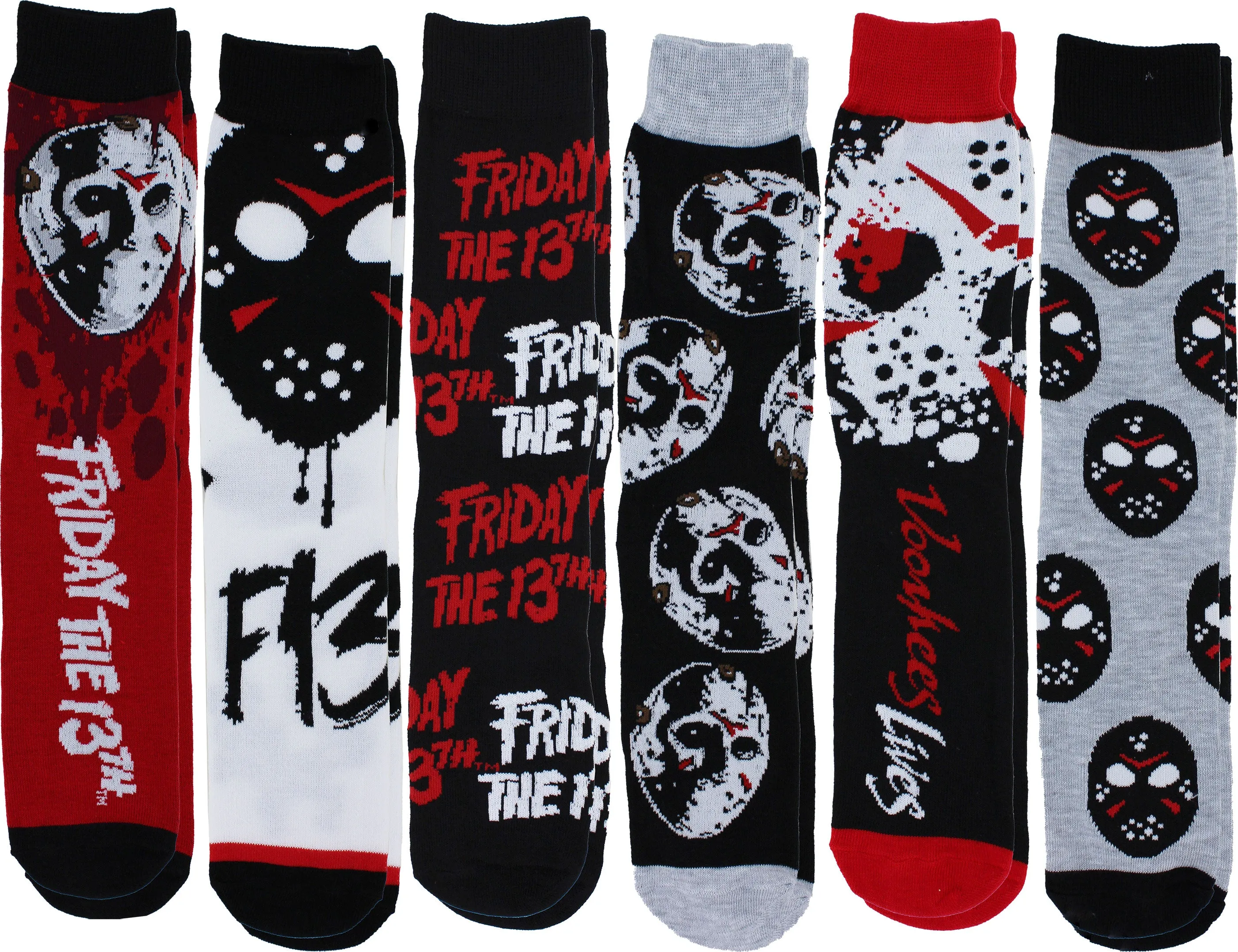 Friday the 13th Jason Voorhees Men's Casual Crew Socks, 6-Pack, Size 8-12
