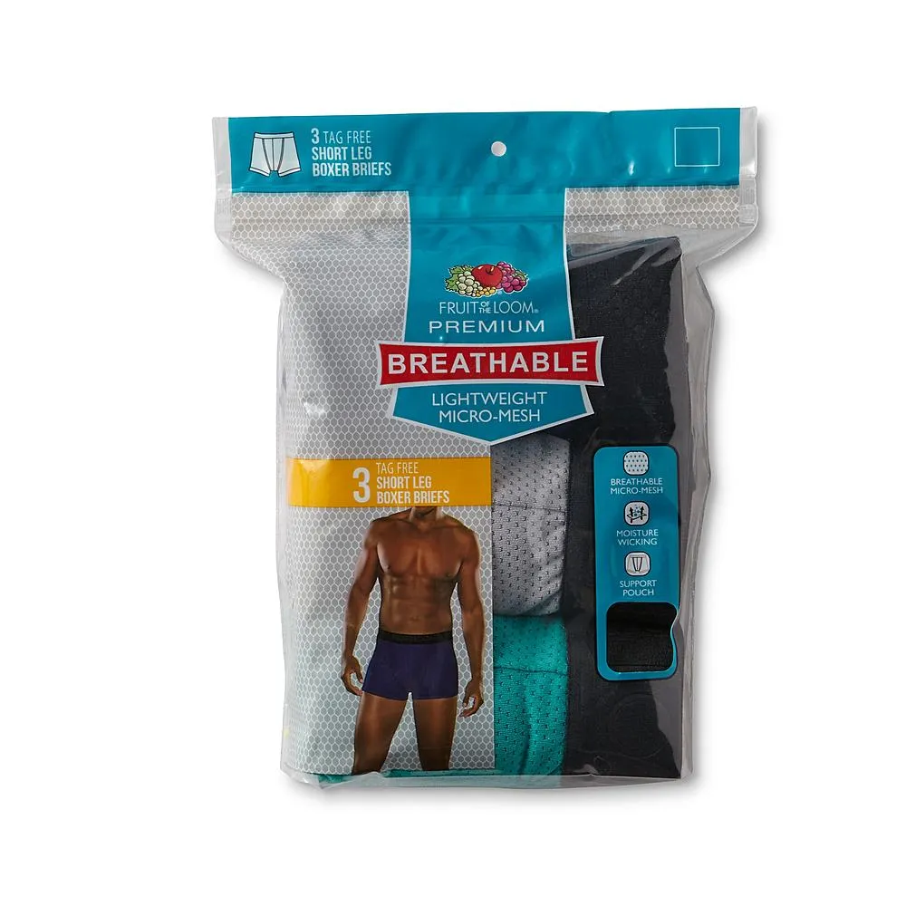 Fruit of the Loom Men's 3-Pack Premium Short Leg Boxer Briefs- (S) Teal