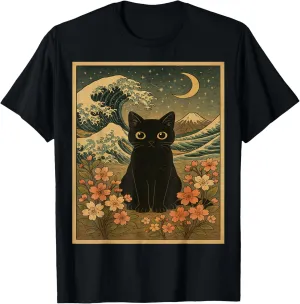 Funny Cat Graphic Tees For Women Men Funny Gift Japanese Art T-Shirt