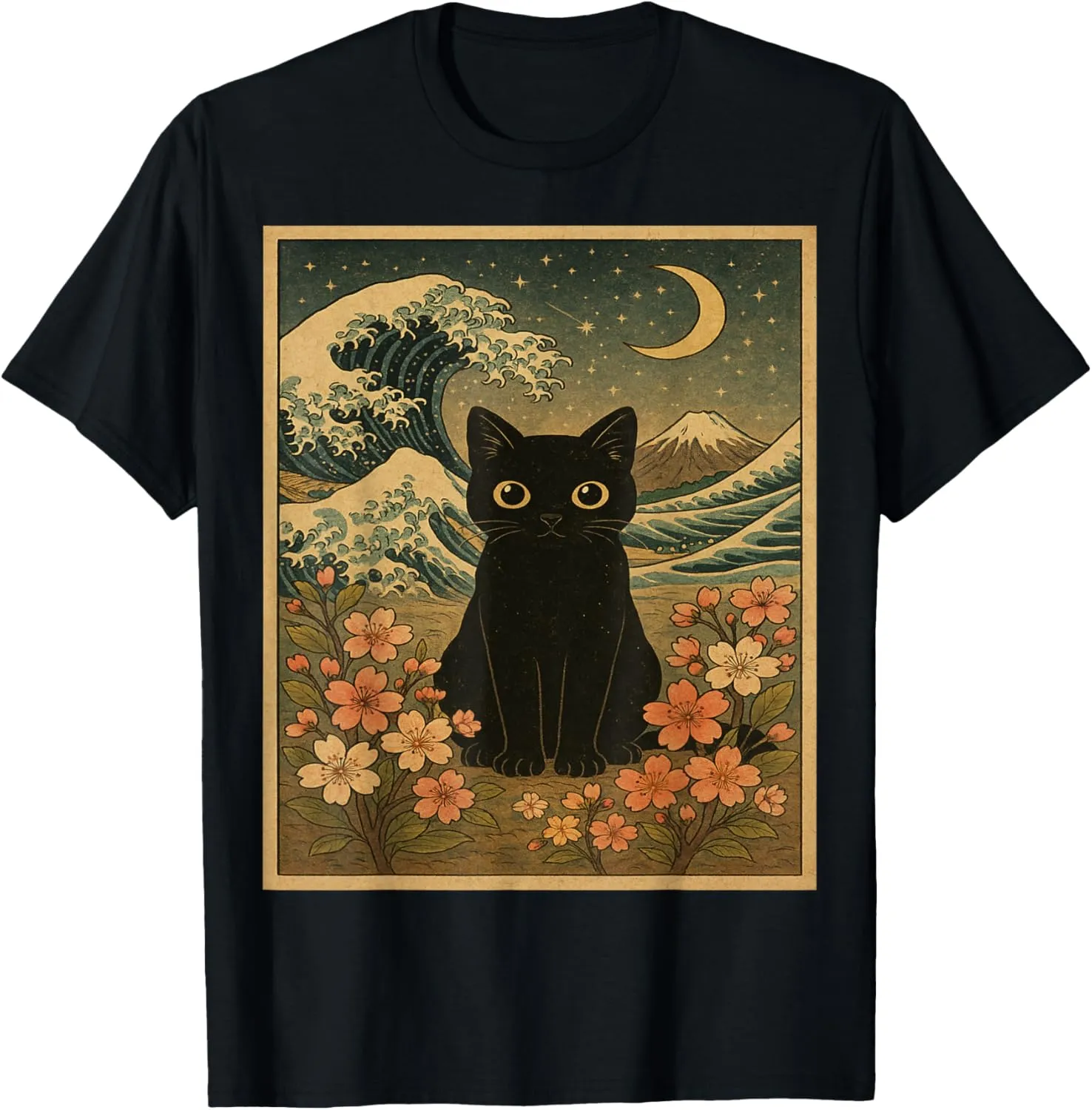 Funny Cat Graphic Tees For Women Men Funny Gift Japanese Art T-Shirt