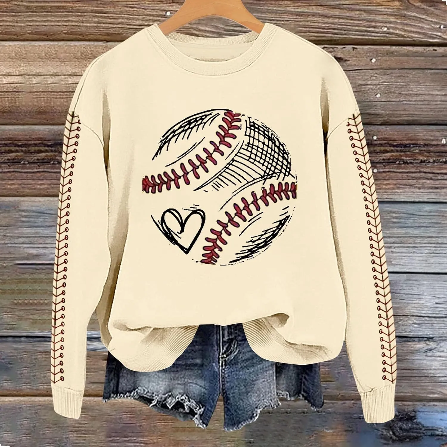 Game Day Sweatshirt Women Crew Neck Football Baseball Mom Shirts Loose Casual Long Sleeve Cute Graphic Pullover Tops