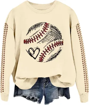 Game Day Sweatshirt Women Crew Neck Football Baseball Mom Shirts Loose Casual Long Sleeve Cute Graphic Pullover Tops