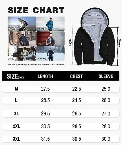 GEEK LIGHTING Hoodies for Men Sweatshirts Zip Up Jacket Sherpa Lined Fleece Sweatshirts