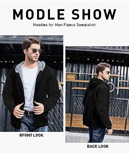 GEEK LIGHTING Hoodies for Men Sweatshirts Zip Up Jacket Sherpa Lined Fleece Sweatshirts