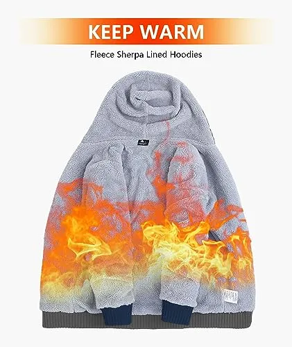 GEEK LIGHTING Hoodies for Men Sweatshirts Zip Up Jacket Sherpa Lined Fleece Sweatshirts