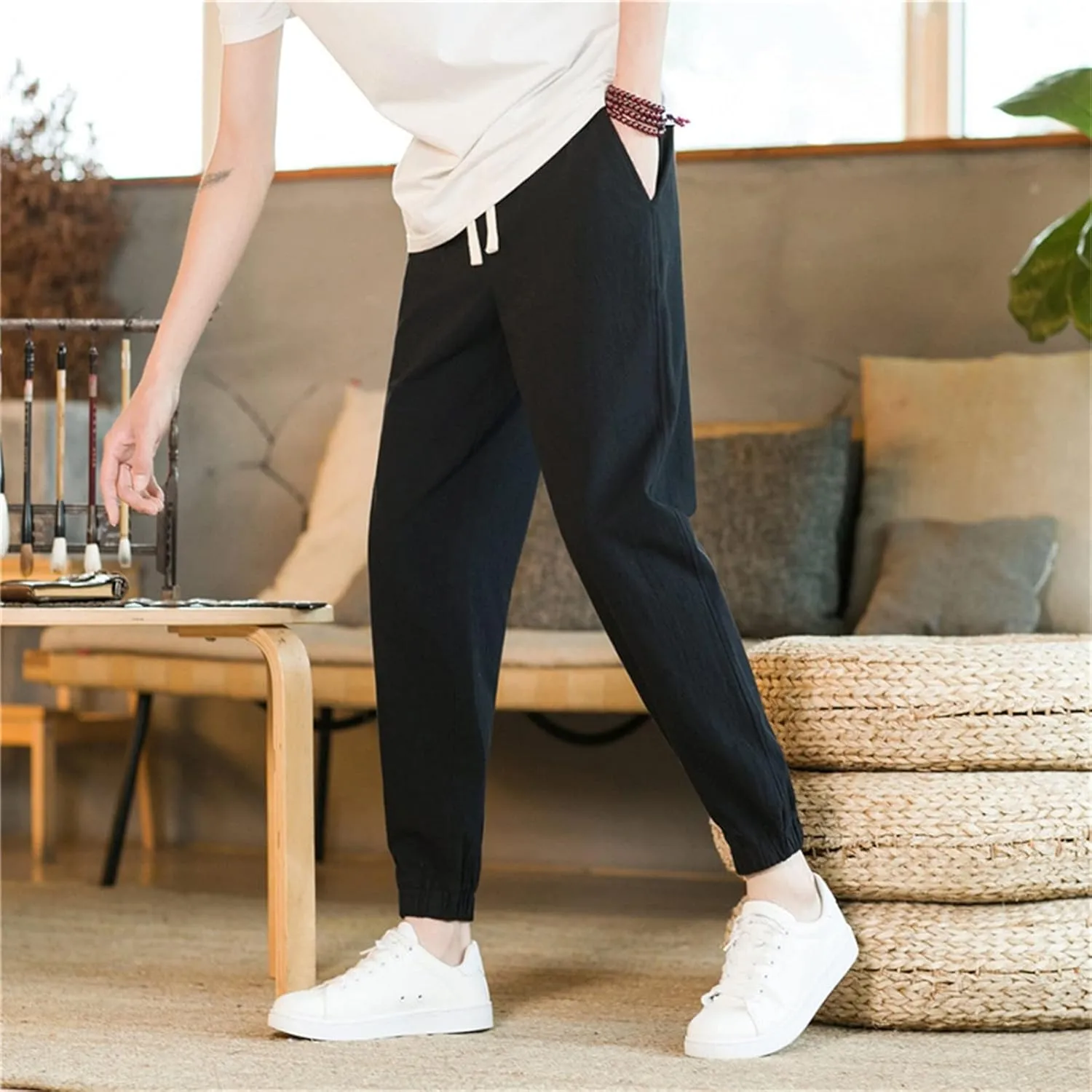 GIERIDUC Mens Joggers Pants Sweatpants Men Joggers with Zipper Pockets Men's Stretch Corduroy Pants Skinny Khaki Pants Mens
