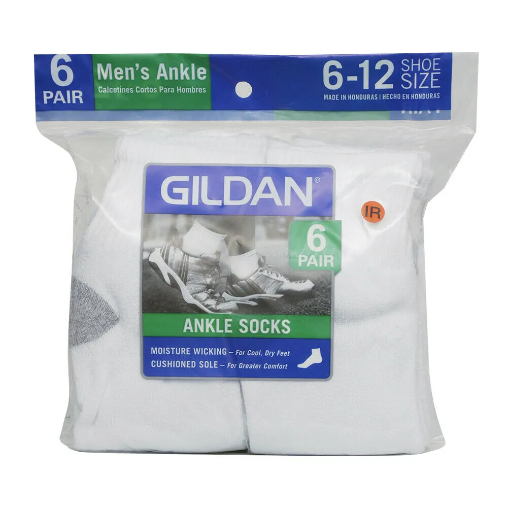 Gildan Adult Platinum Men's 6 Pack Moisture Wicking Sports Ankle Socks