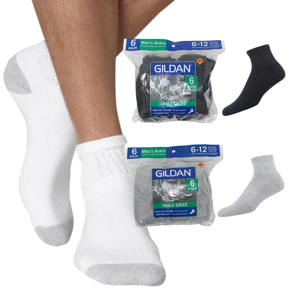 Gildan Adult Platinum Men's 6 Pack Moisture Wicking Sports Ankle Socks