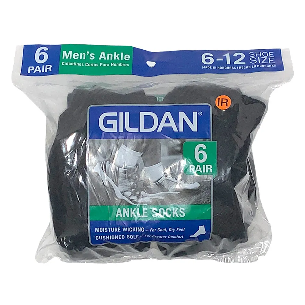 Gildan Adult Platinum Men's 6 Pack Moisture Wicking Sports Ankle Socks