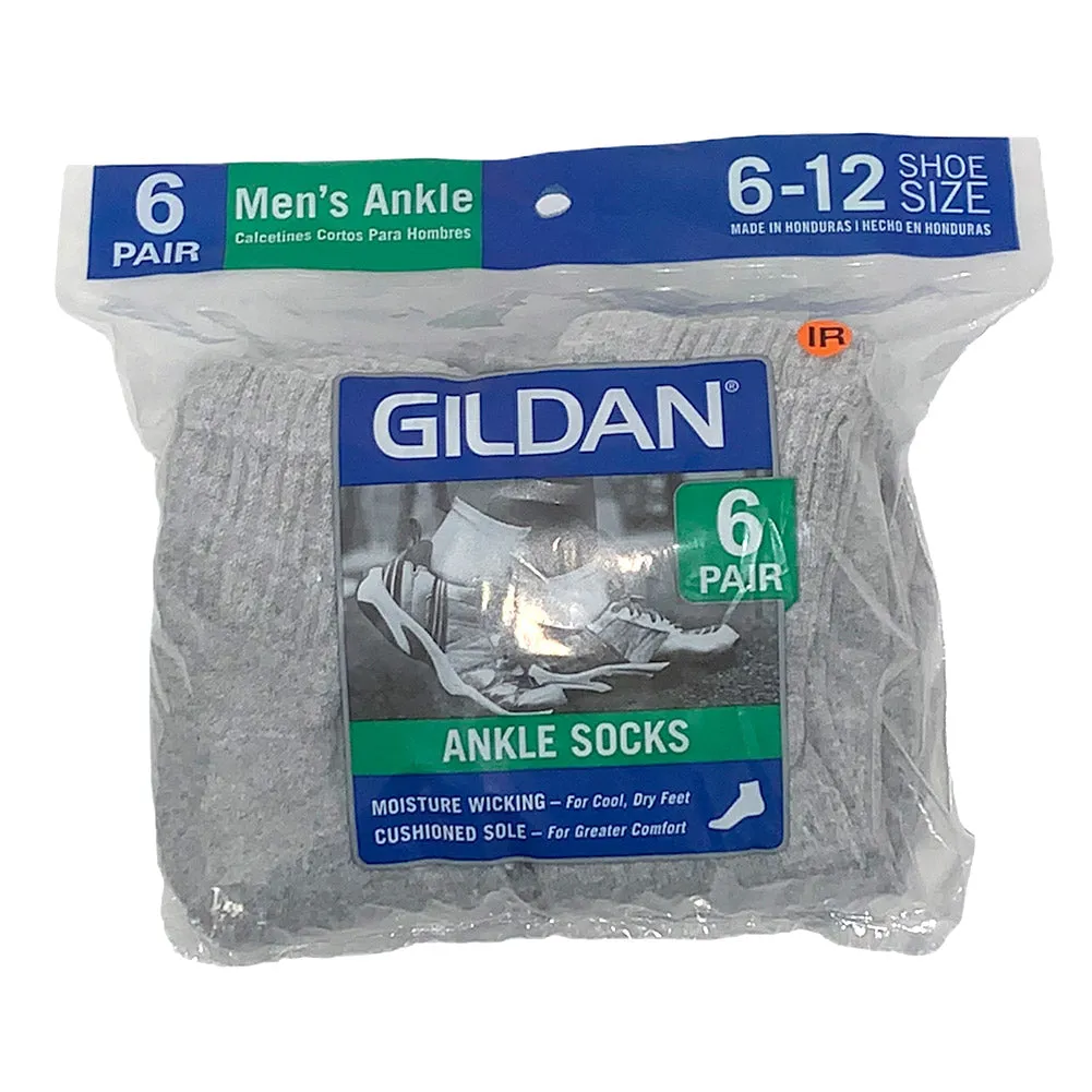 Gildan Adult Platinum Men's 6 Pack Moisture Wicking Sports Ankle Socks