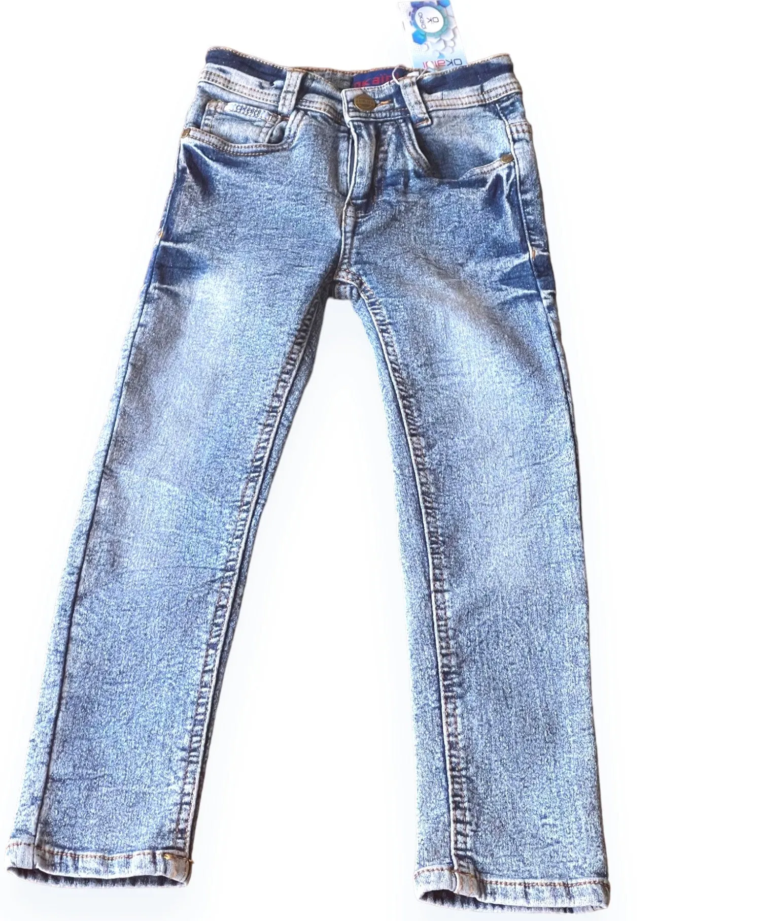 Girls Light Blue Wash Effect Stretchy Regular Fit Straight Leg Jeans