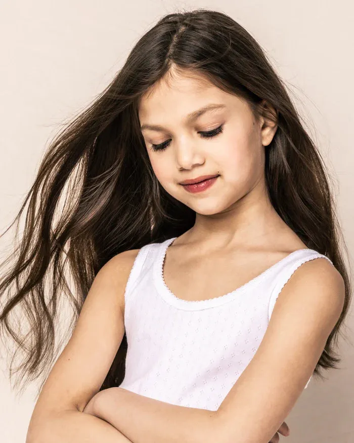 Girls White Pointelle Tank Top