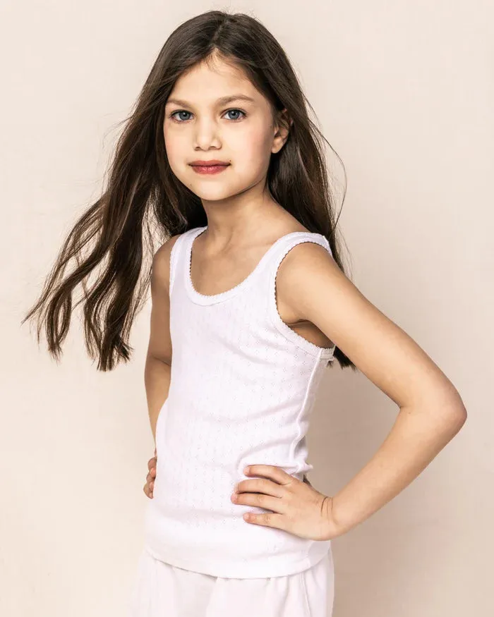Girls White Pointelle Tank Top