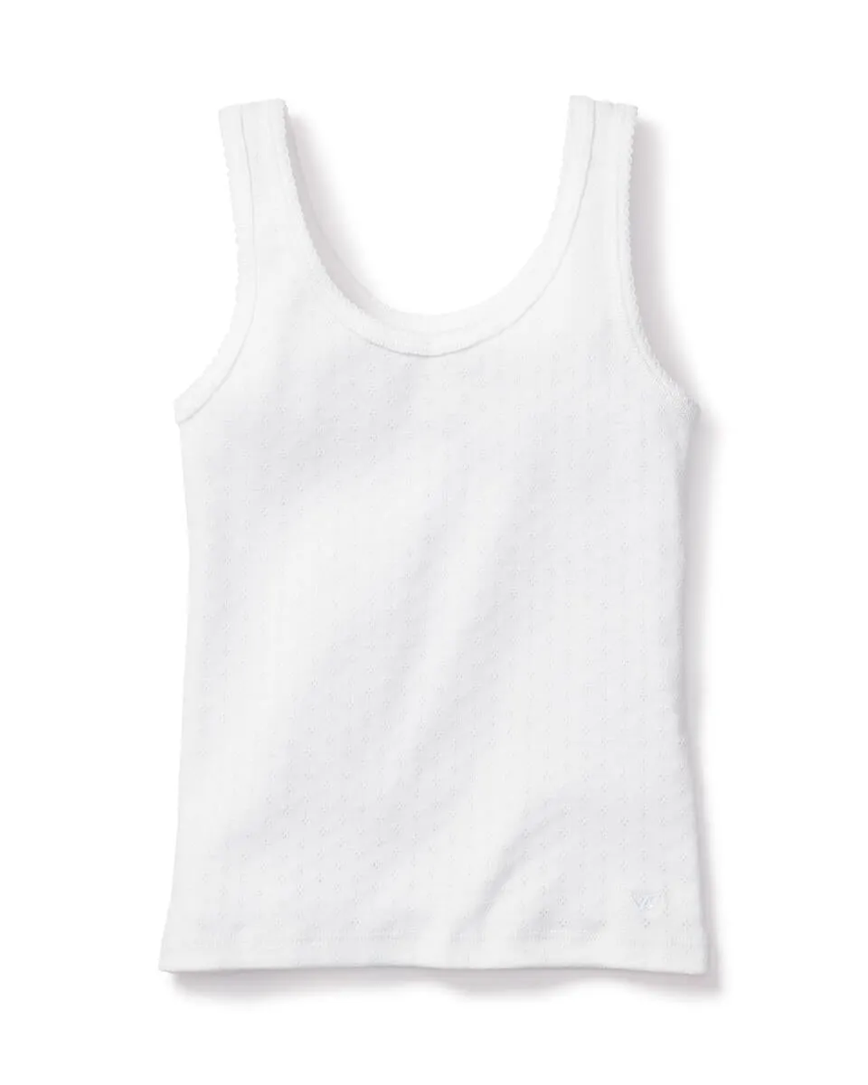 Girls White Pointelle Tank Top