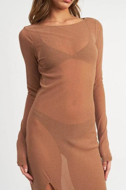 Glitter Mesh Sheer Maxi Dress Cover Up