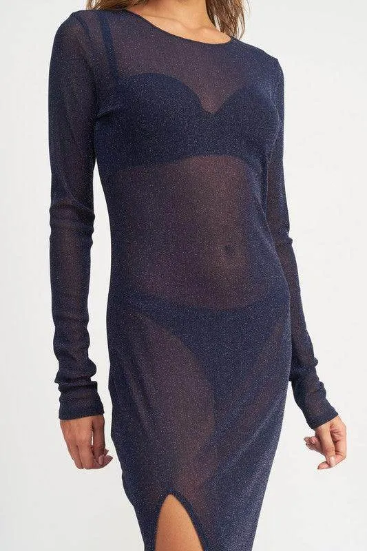 Glitter Mesh Sheer Maxi Dress Cover Up