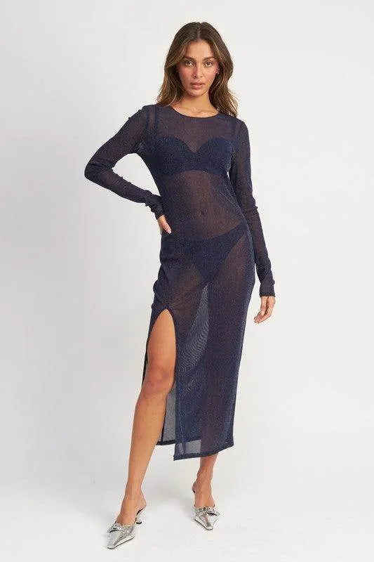 Glitter Mesh Sheer Maxi Dress Cover Up