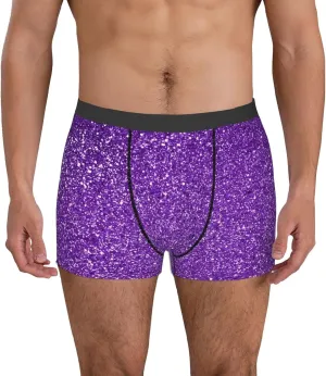 Glitter Purple Print Boxer Briefs For Men Breathable Underwear-