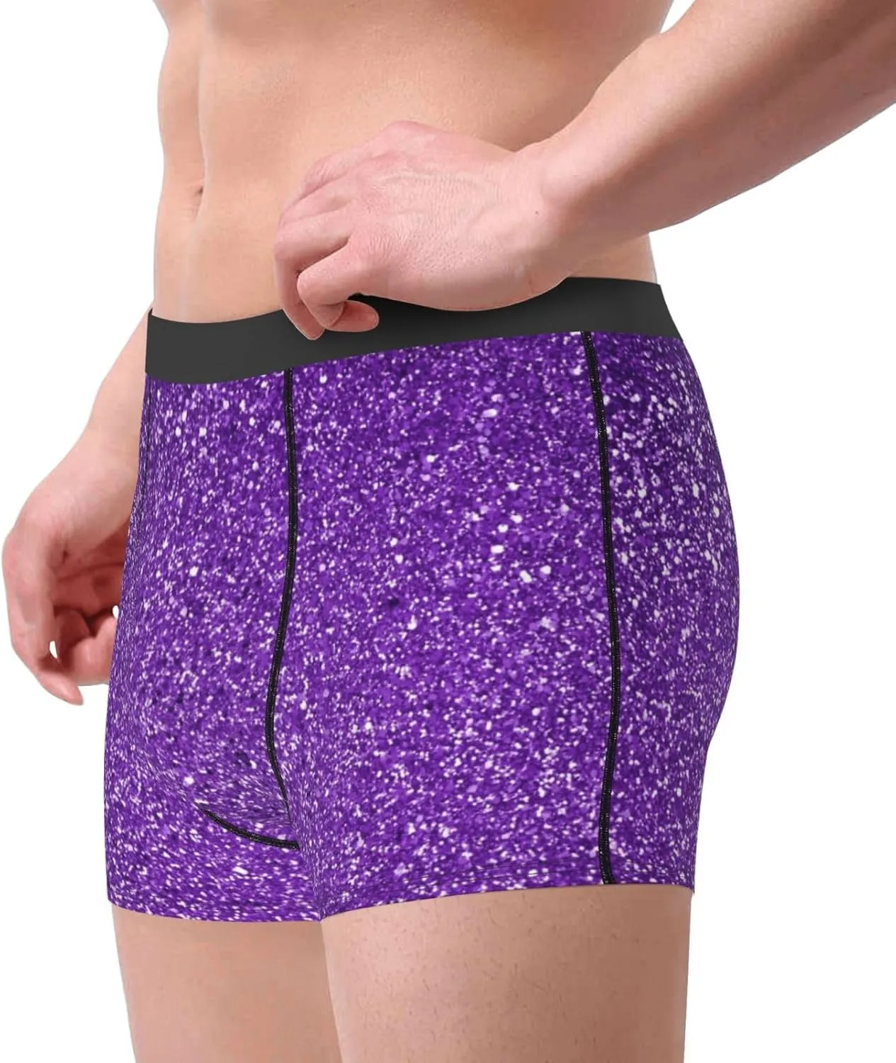 Glitter Purple Print Boxer Briefs For Men Breathable Underwear-
