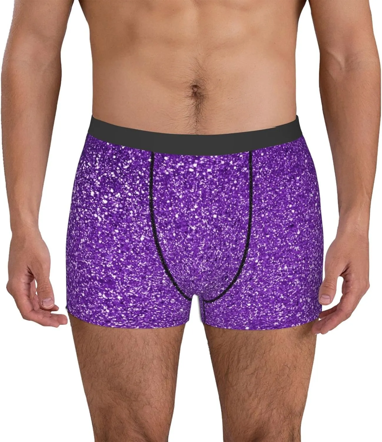 Glitter Purple Print Boxer Briefs For Men Breathable Underwear-